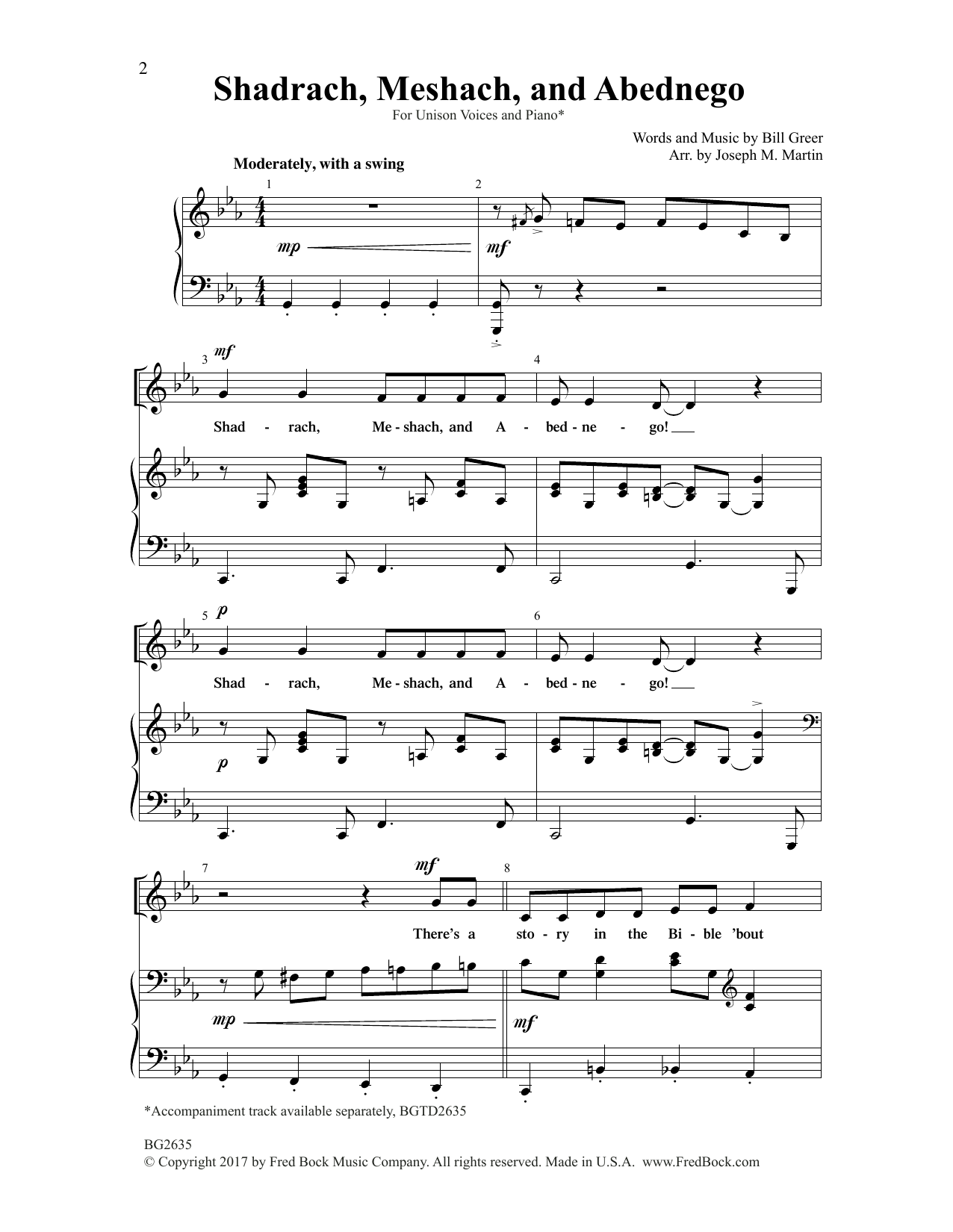Joseph M. Martin Shadrach, Meshach and Abednego Sheet Music
