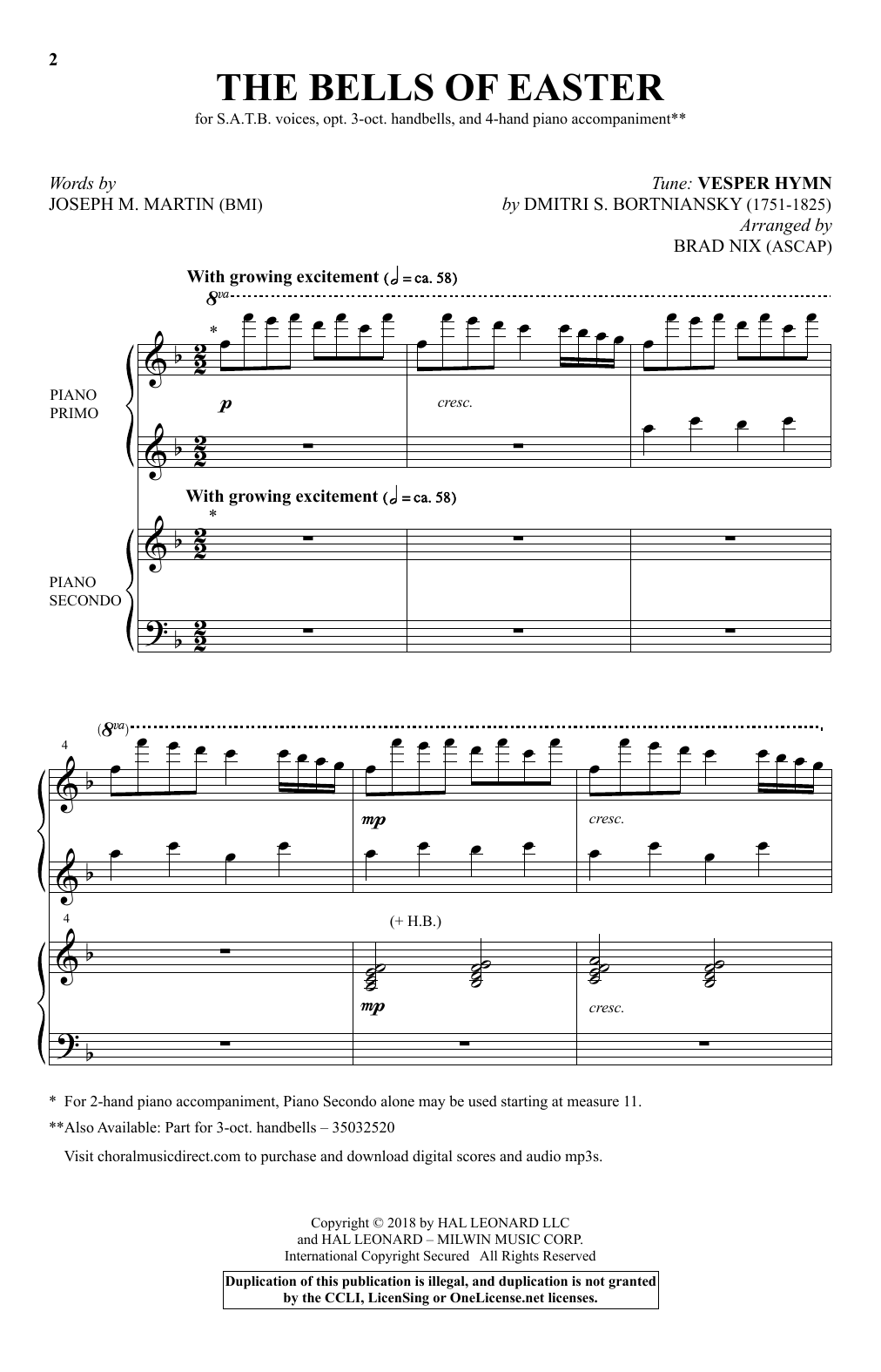 Joseph M. Martin The Bells Of Easter (arr. Brad Nix) Sheet Music