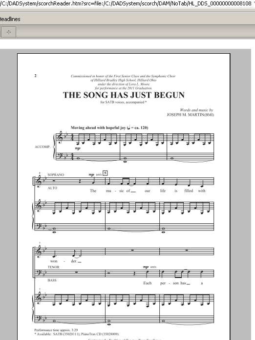 Joseph M. Martin The Song Has Just Begun Sheet Music