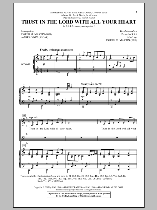 Joseph M. Martin Trust In The Lord With All Your Heart Sheet Music
