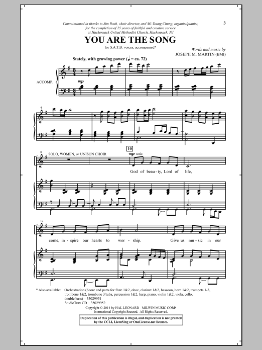Joseph M. Martin You Are The Song Sheet Music
