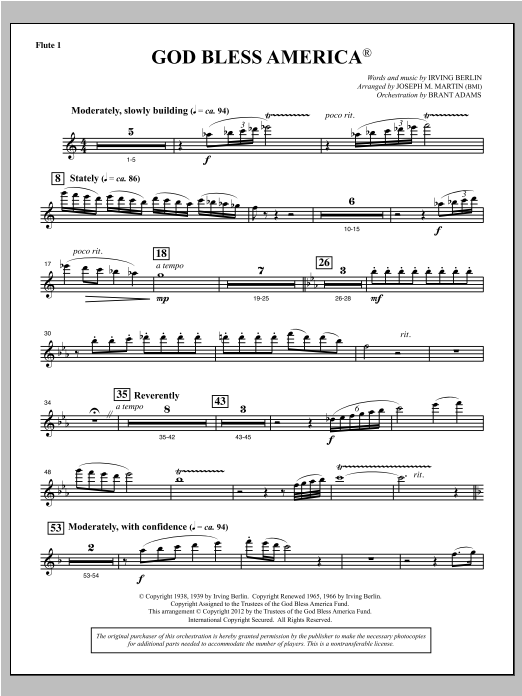 Joseph Martin God Bless America - Flute 1 Sheet Music