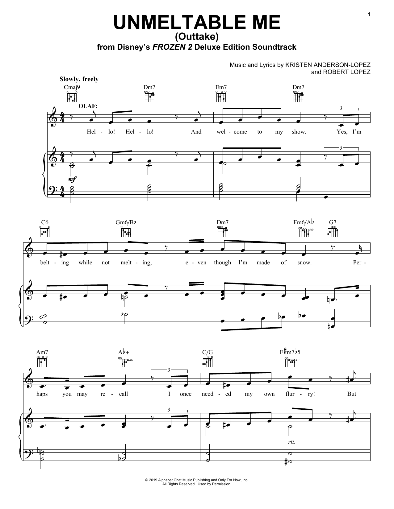 Josh Gad Unmeltable Me - Outtake (from Disney's Frozen 2) Sheet Music
