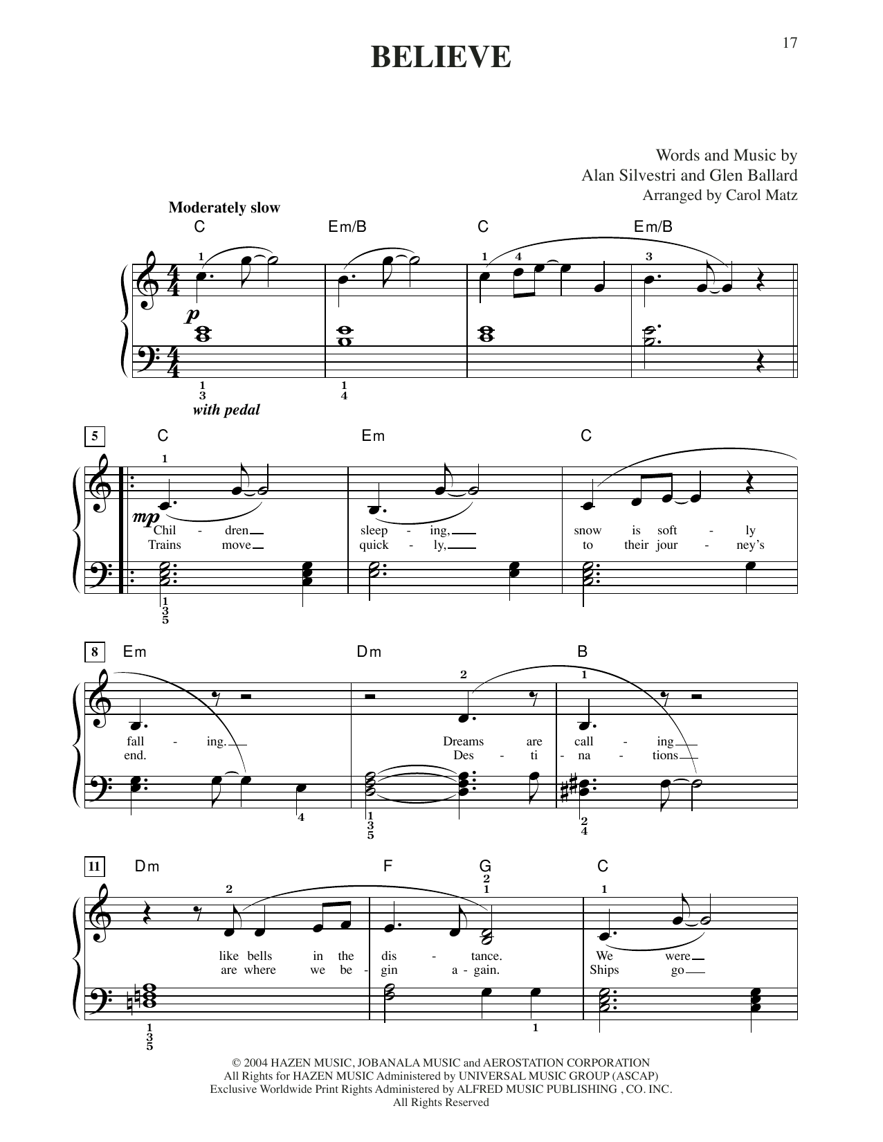 Josh Groban Believe (from The Polar Express) (arr. Carol Matz) Sheet Music
