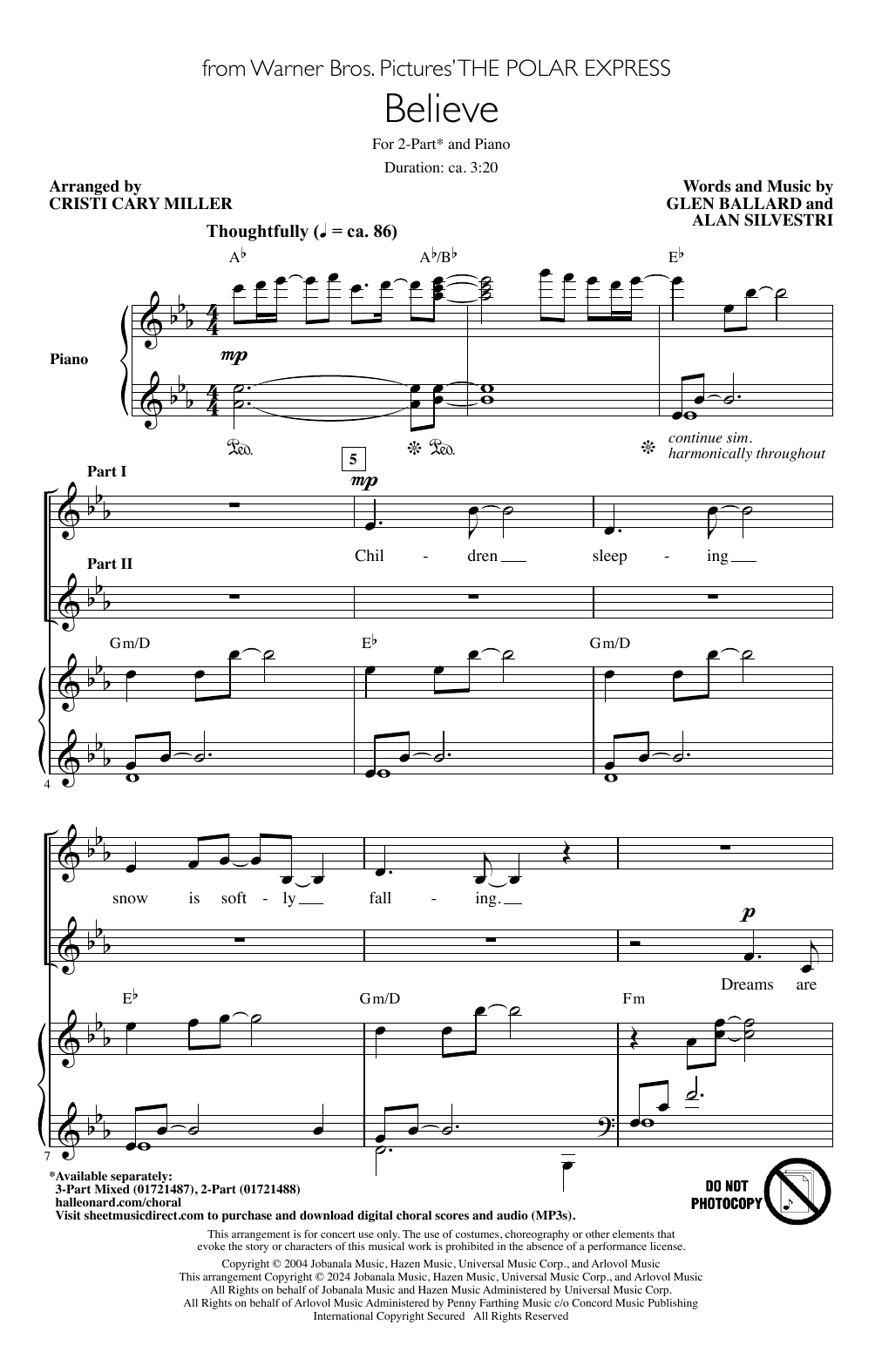Josh Groban Believe (from The Polar Express) (arr. Cristi Cary Miller) Sheet Music