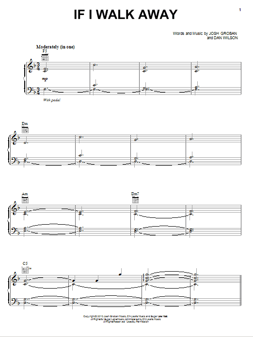 Josh Groban If I Walk Away Sheet Music