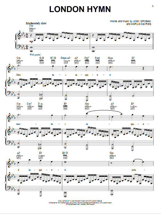 Josh Groban London Hymn Sheet Music