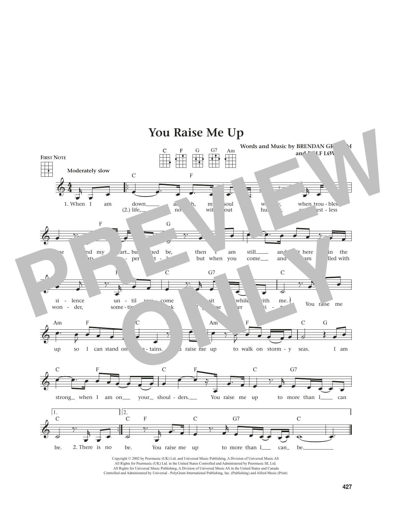 Josh Groban You Raise Me Up (from The Daily Ukulele) (arr. Jim Beloff) Sheet Music