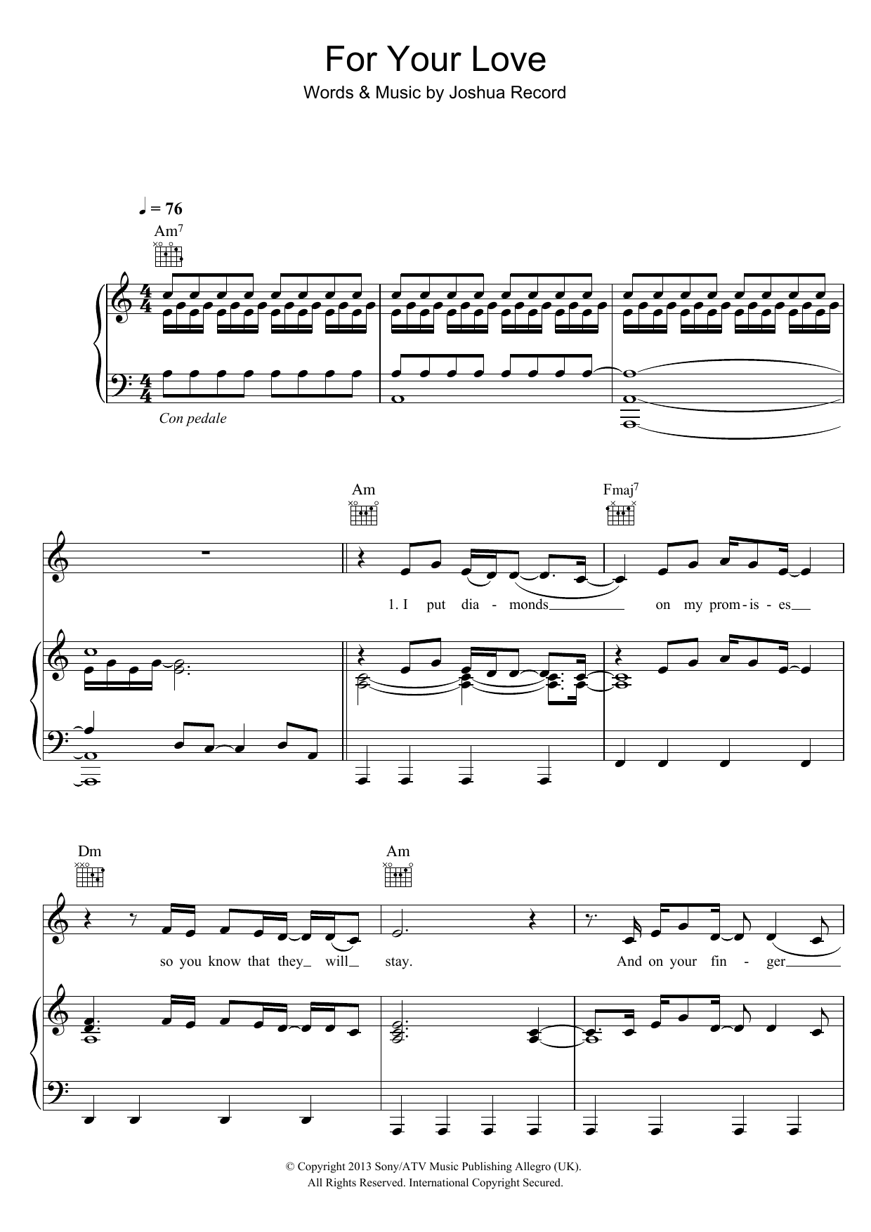 Josh Record For Your Love Sheet Music