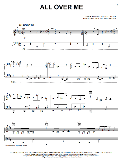 Josh Turner All Over Me Sheet Music
