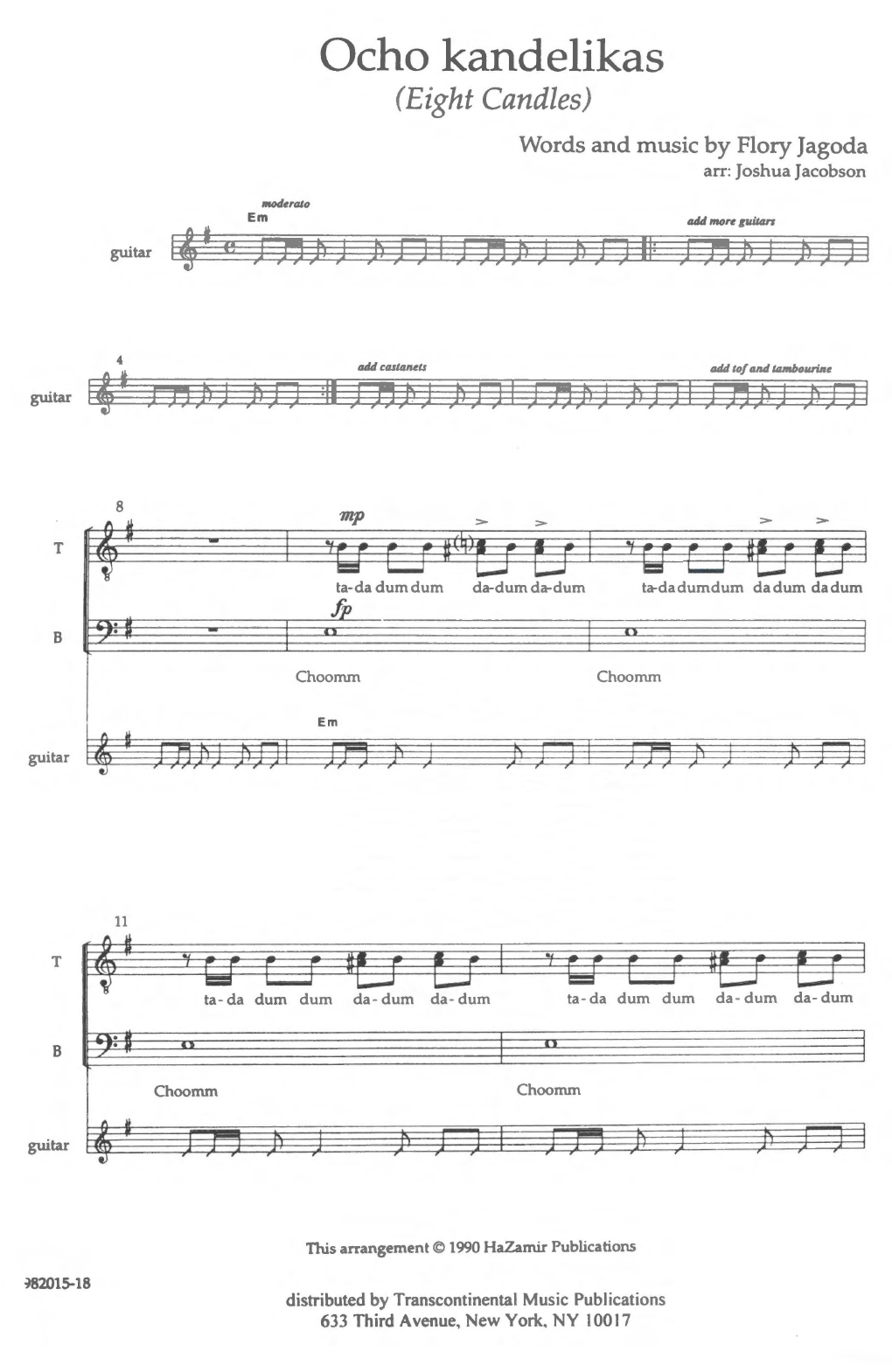 Joshua Jacobson Ocho Kandelikas (8 Candles) Sheet Music