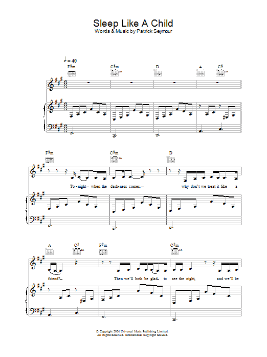 Joss Stone Sleep Like A Child Sheet Music