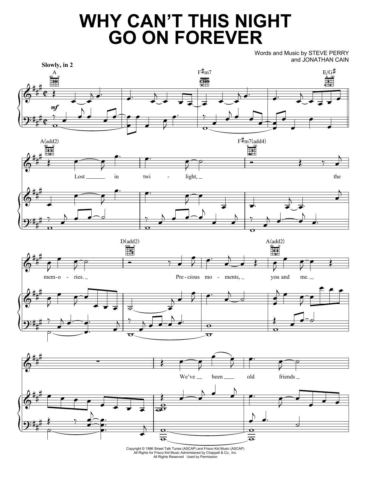 Journey Why Can't This Night Go On Forever Sheet Music