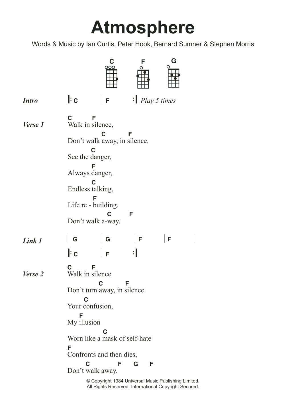 Joy Division Atmosphere Sheet Music