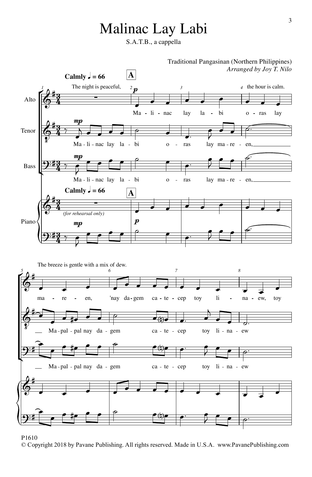 Joy T. Nilo Malinac Lay Labi Sheet Music