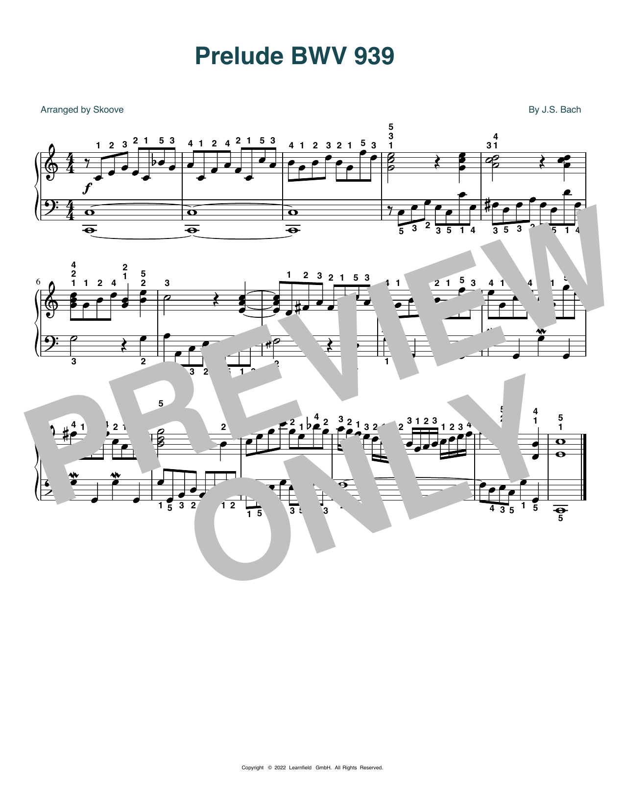 J.S. Bach Prelude BWV 939 (arr. Skoove) Sheet Music