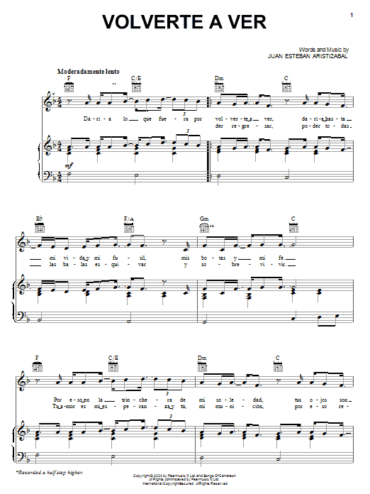 Juan Esteban Aristizabal Volverte A Ver Sheet Music