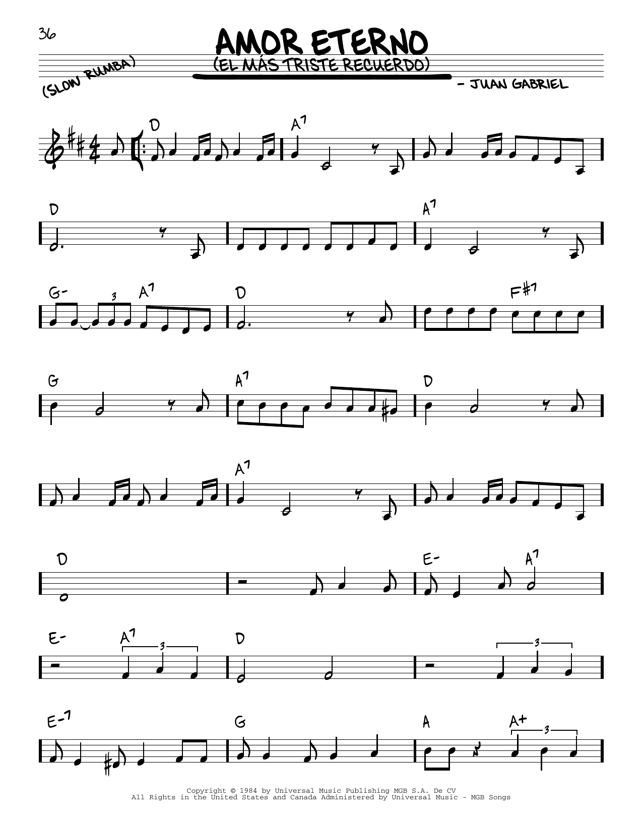 Juan Gabriel Amor Eterno (El Mas Triste Recuerdo) Sheet Music