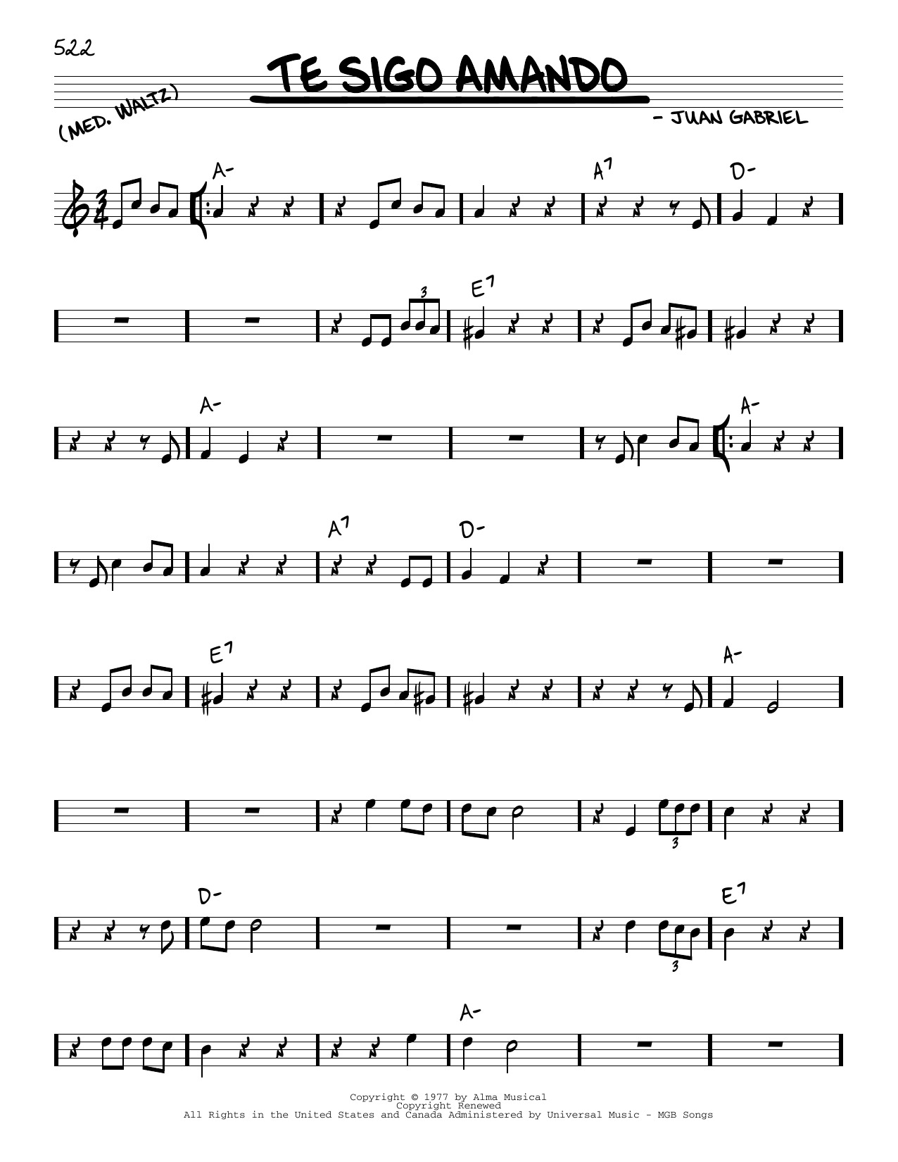 Juan Gabriel Te sigo Amando Sheet Music