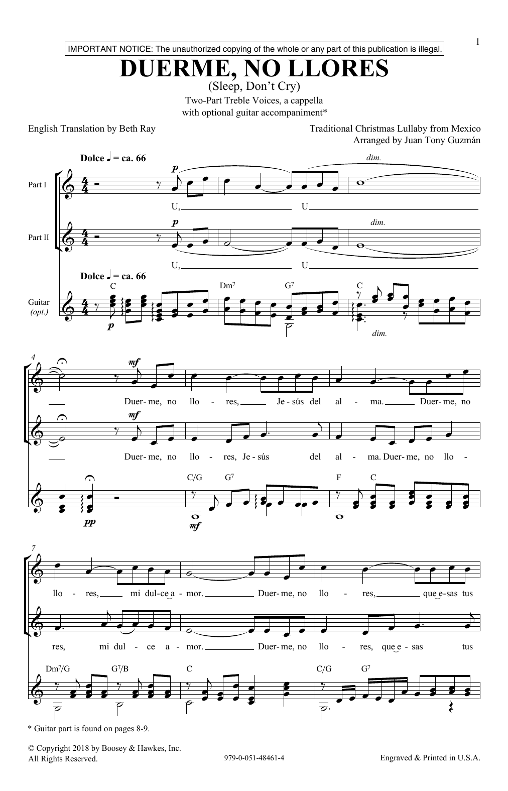 Juan-Tony Guzman Duerme, No Llores (Sleep, Don't Cry) Sheet Music