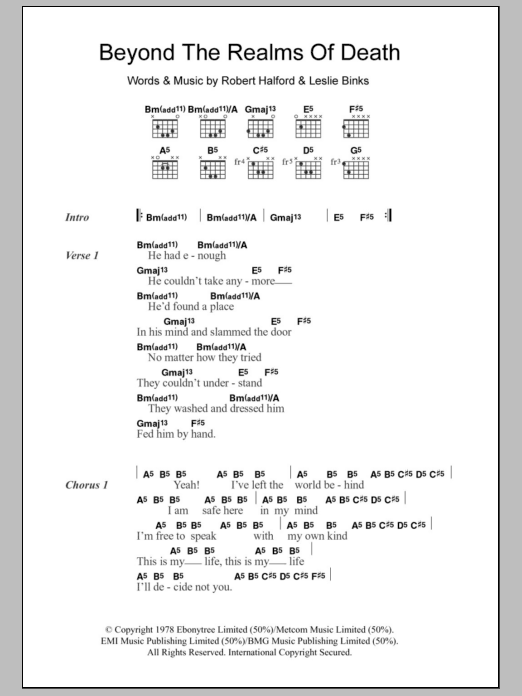 Judas Priest Beyond The Realms Of Death Sheet Music