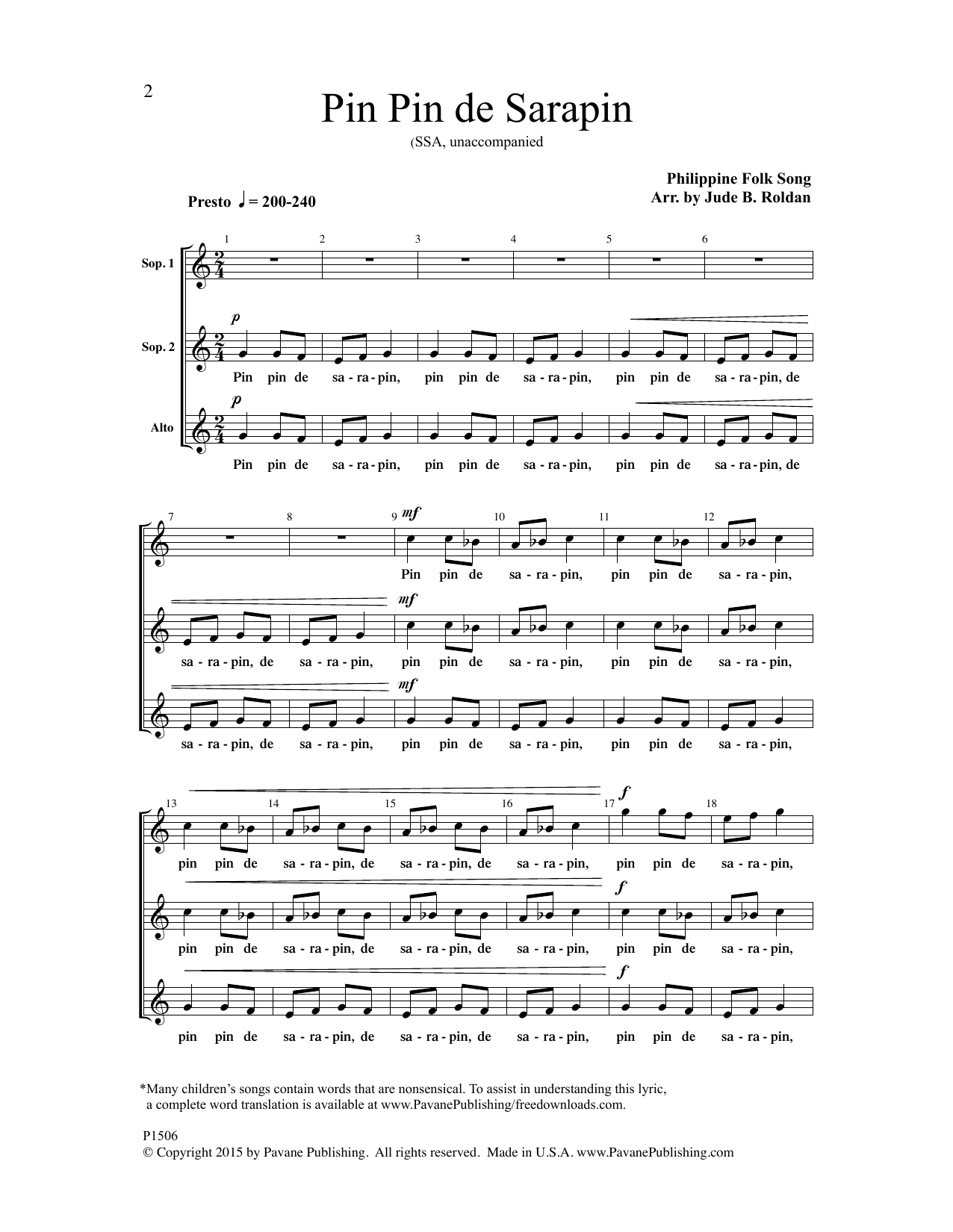Jude B. Roldan Pin Pin de Sarapin Sheet Music