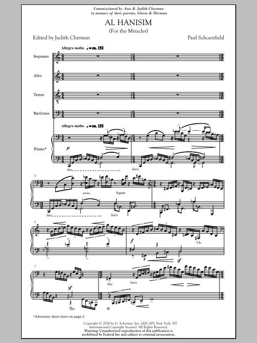 Judith Clurman Al Hanissim Sheet Music
