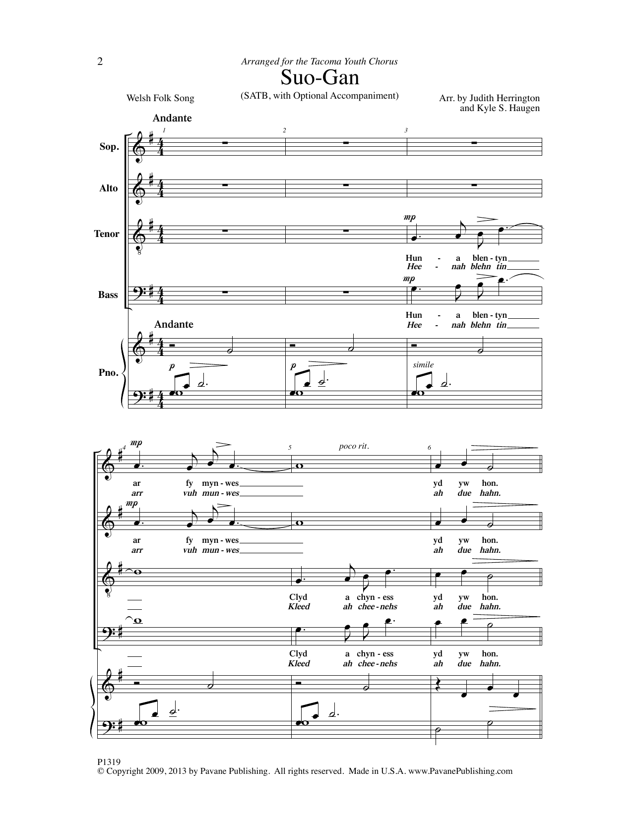 Judith Herrington/ Kyle Haugen Suo-Gan Sheet Music