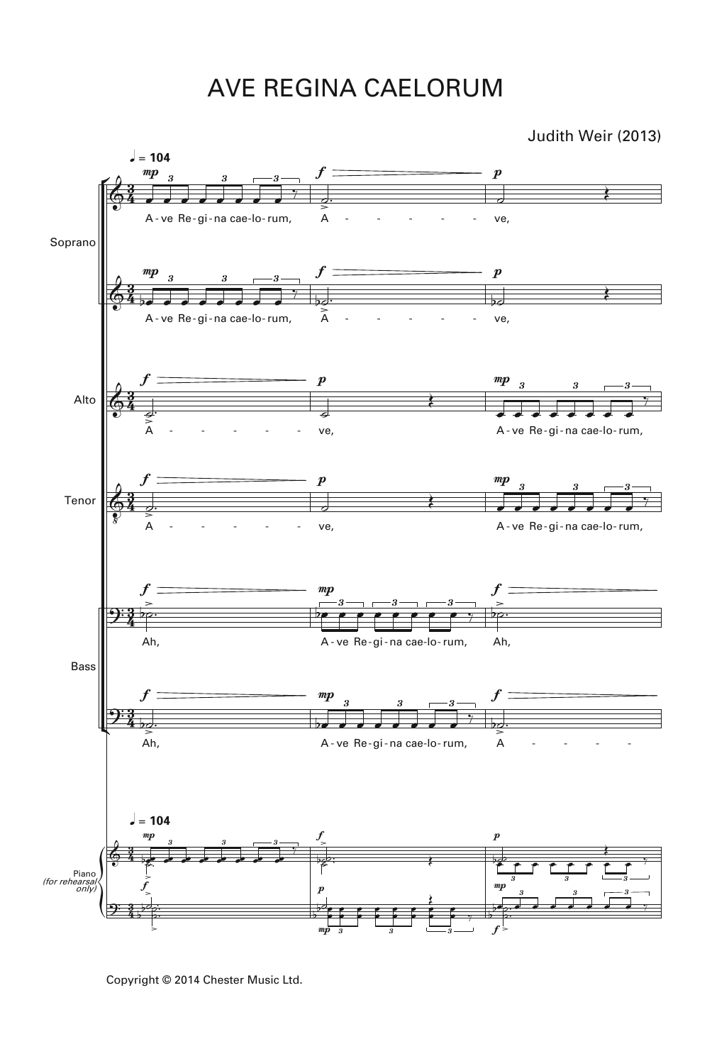 Judith Weir Ave Regina Caelorum Sheet Music