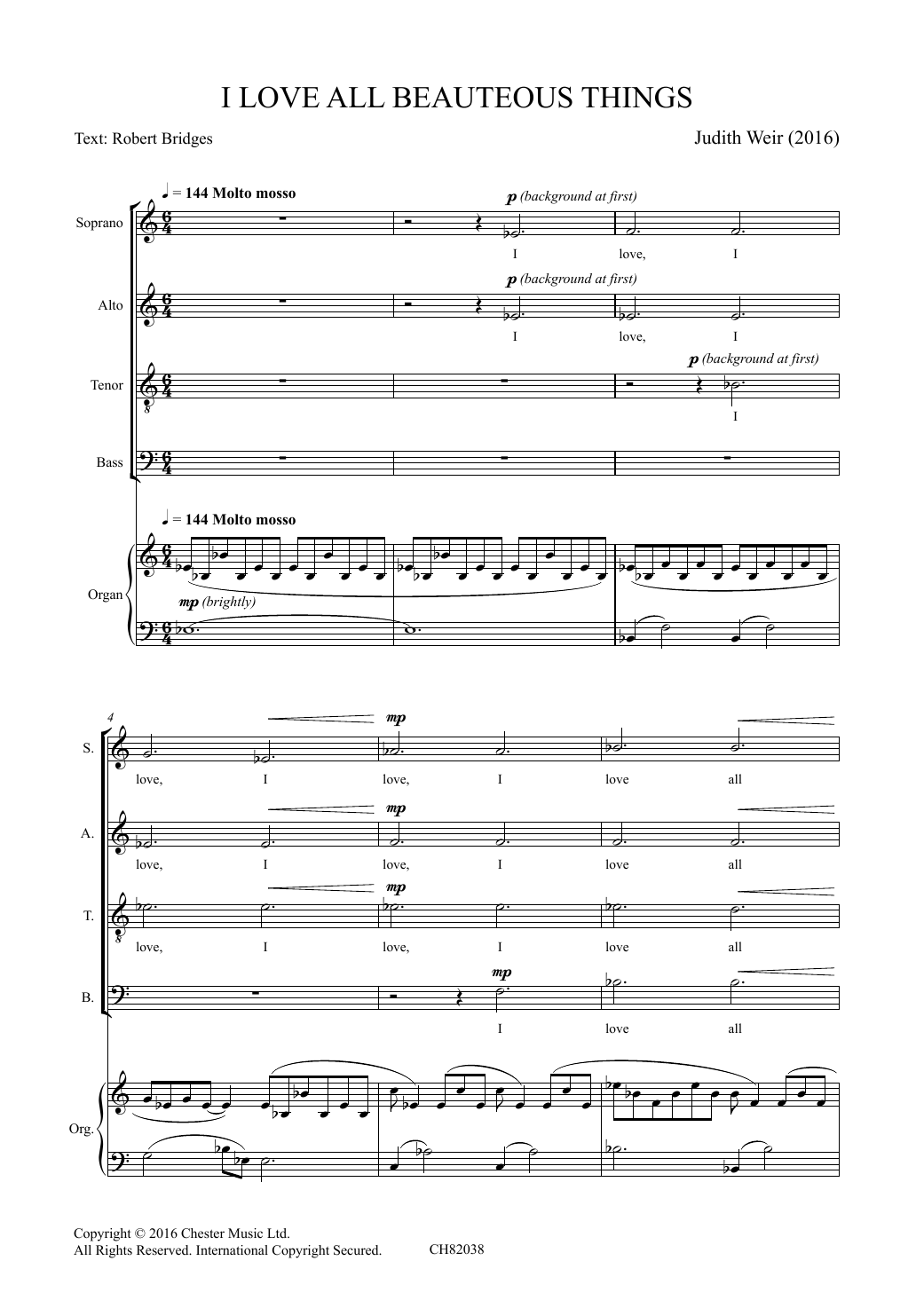 Judith Weir I Love All Beauteous Things Sheet Music