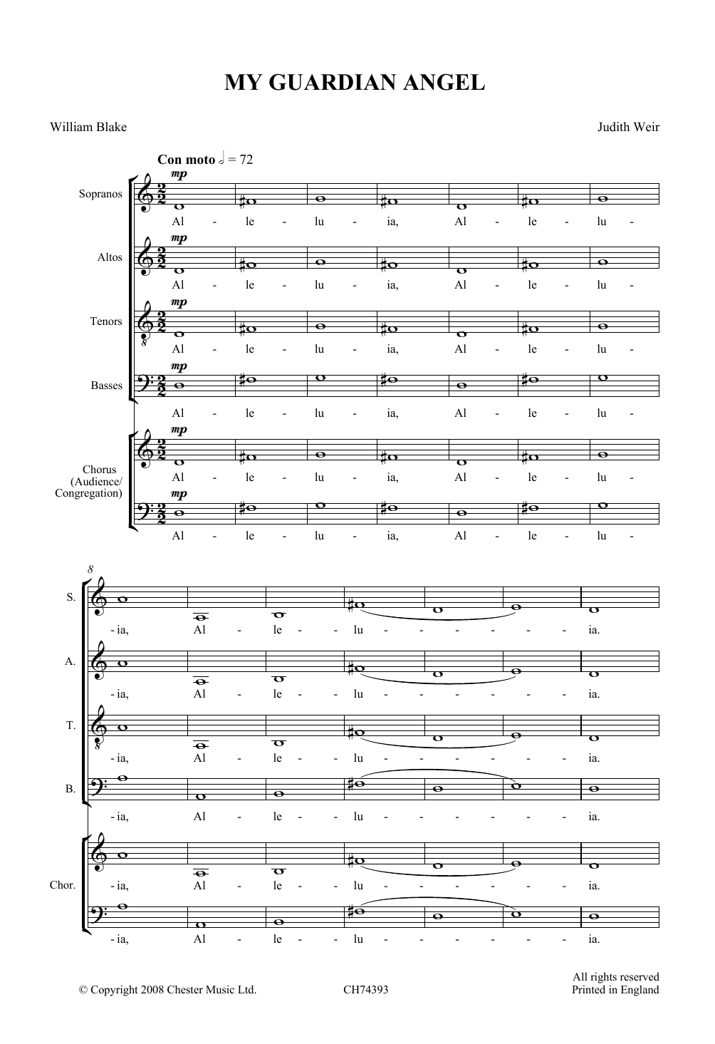Judith Weir My Guardian Angel Sheet Music