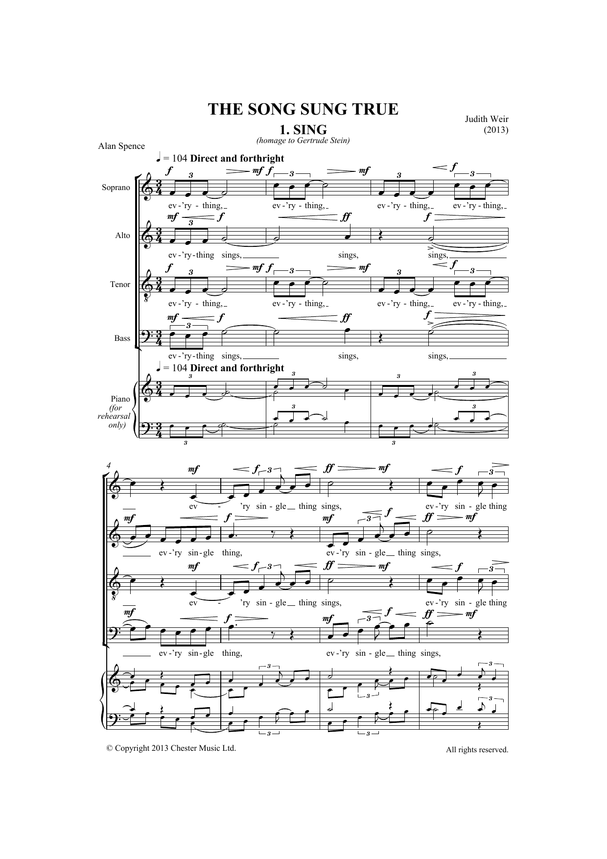 Judith Weir Song Sung True Sheet Music