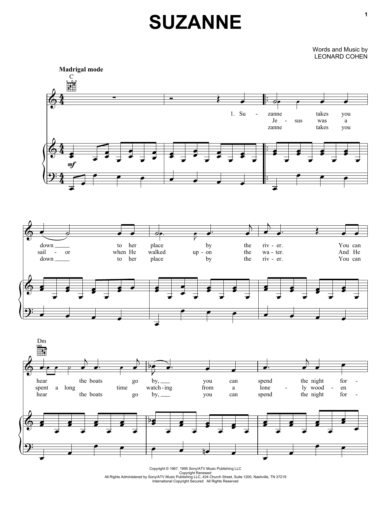 Judy Collins Suzanne Sheet Music