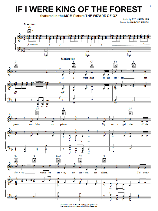 Judy Garland If I Were King Of The Forest Sheet Music