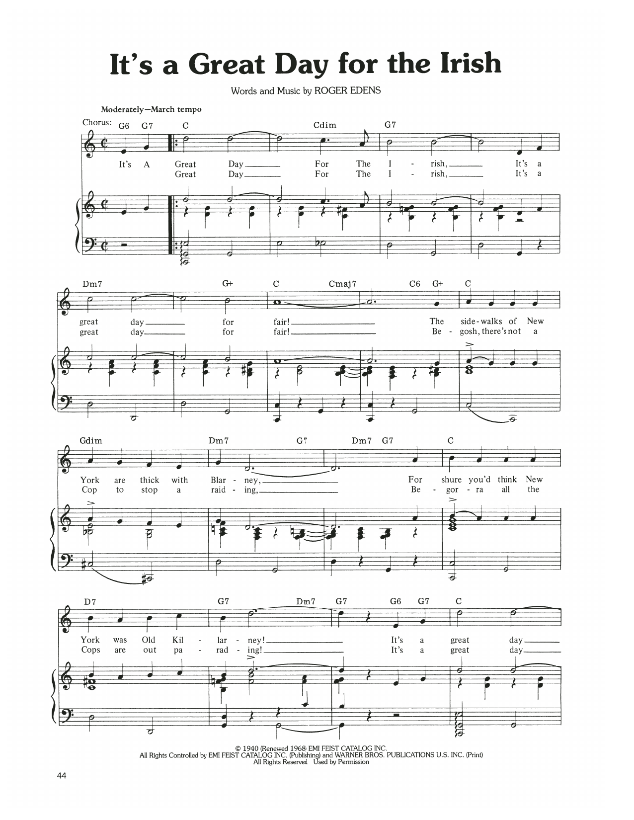Judy Garland It's A Great Day For The Irish Sheet Music