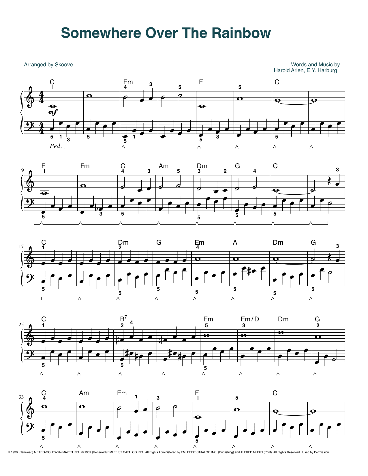 Judy Garland Over The Rainbow (from The Wizard Of Oz) (arr. Skoove) Sheet Music