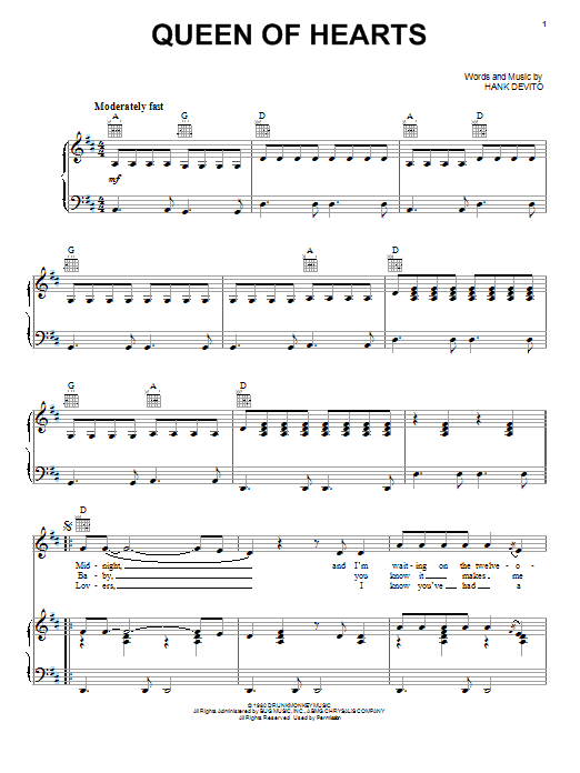 Juice Newton Queen Of Hearts Sheet Music
