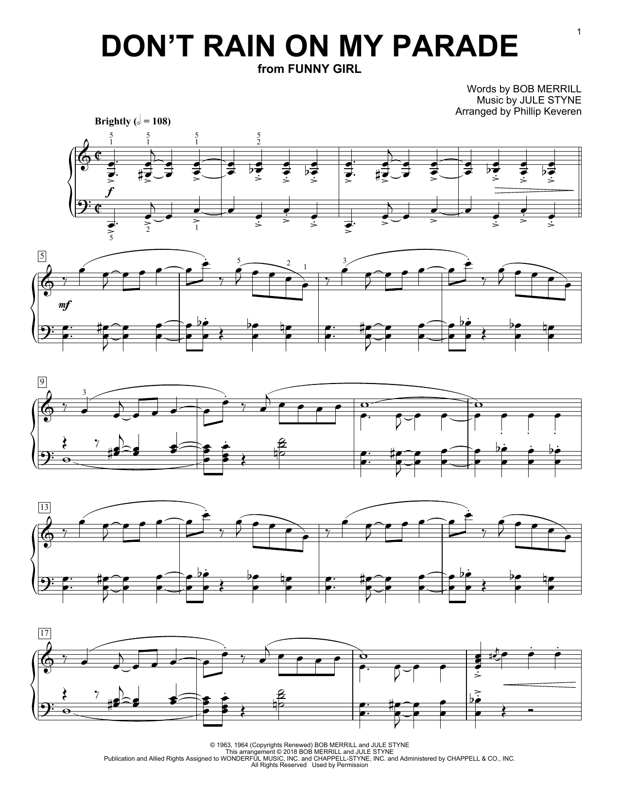 Jule Styne Don't Rain On My Parade (arr. Phillip Keveren) Sheet Music