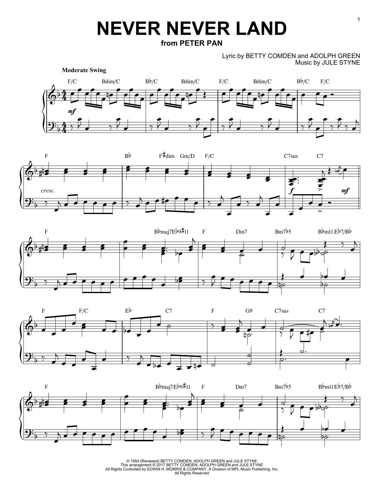 Jule Styne Never Never Land [Jazz version] Sheet Music