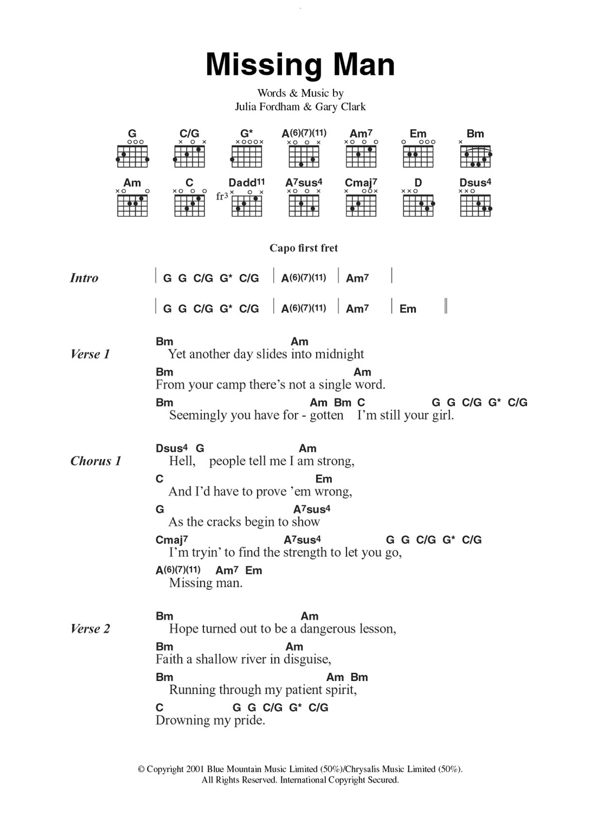 Julia Fordham Missing Man Sheet Music