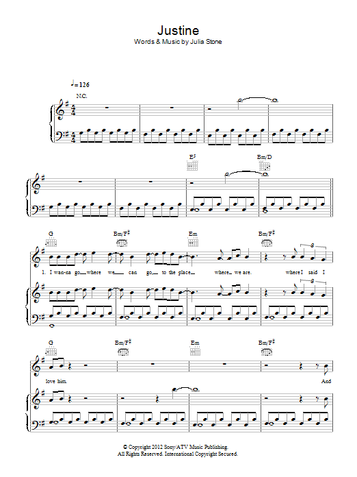 Julia Stone Justine Sheet Music