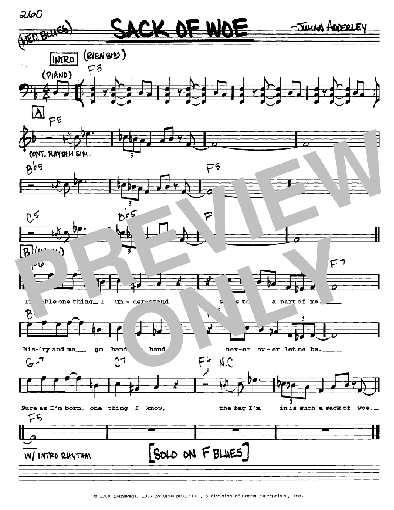 Cannonball Adderley Sack Of Woe Sheet Music