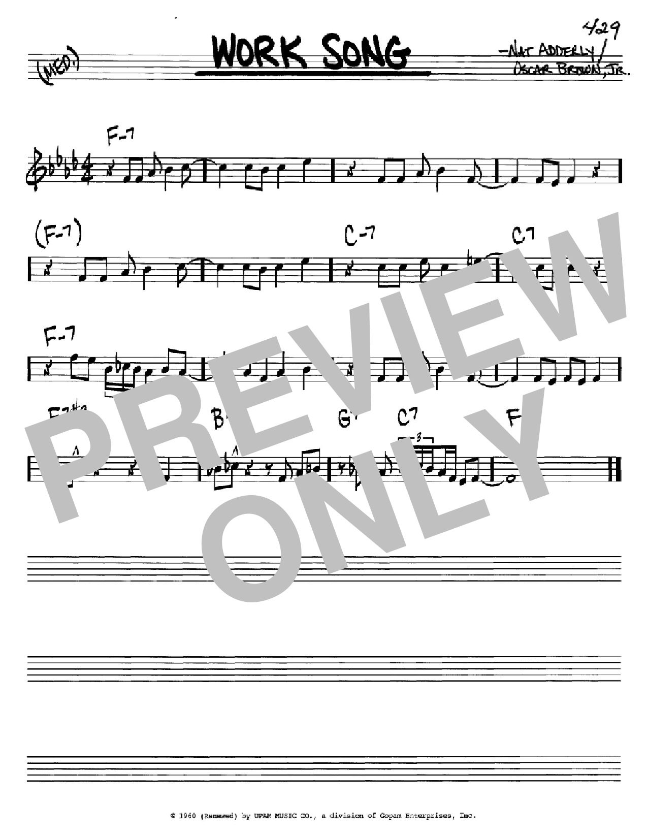 Cannonball Adderley Work Song Sheet Music