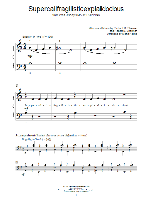 Julie Andrews Supercalifragilisticexpialidocious (from Mary Poppins) (arr. Mona Rejino) Sheet Music