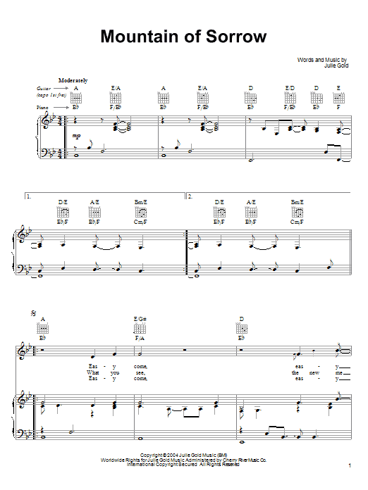 Julie Gold Mountain Of Sorrow Sheet Music