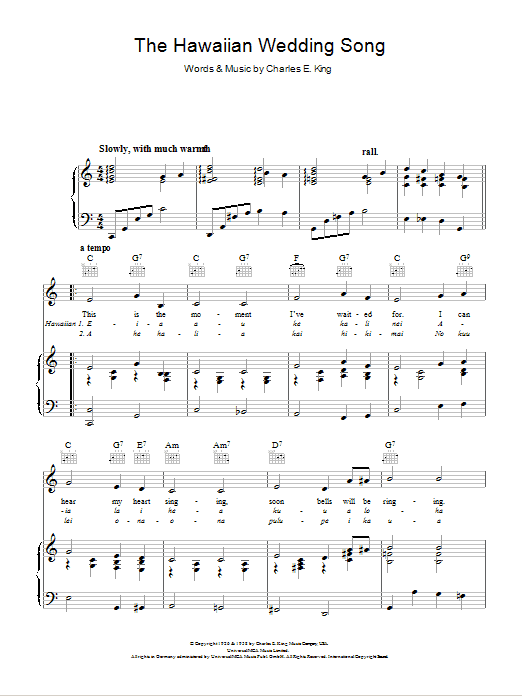 Julie Rogers The Hawaiian Wedding Song Sheet Music