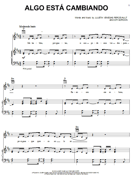 Julieta Venegas Percevault Algo Esta Cambiando Sheet Music