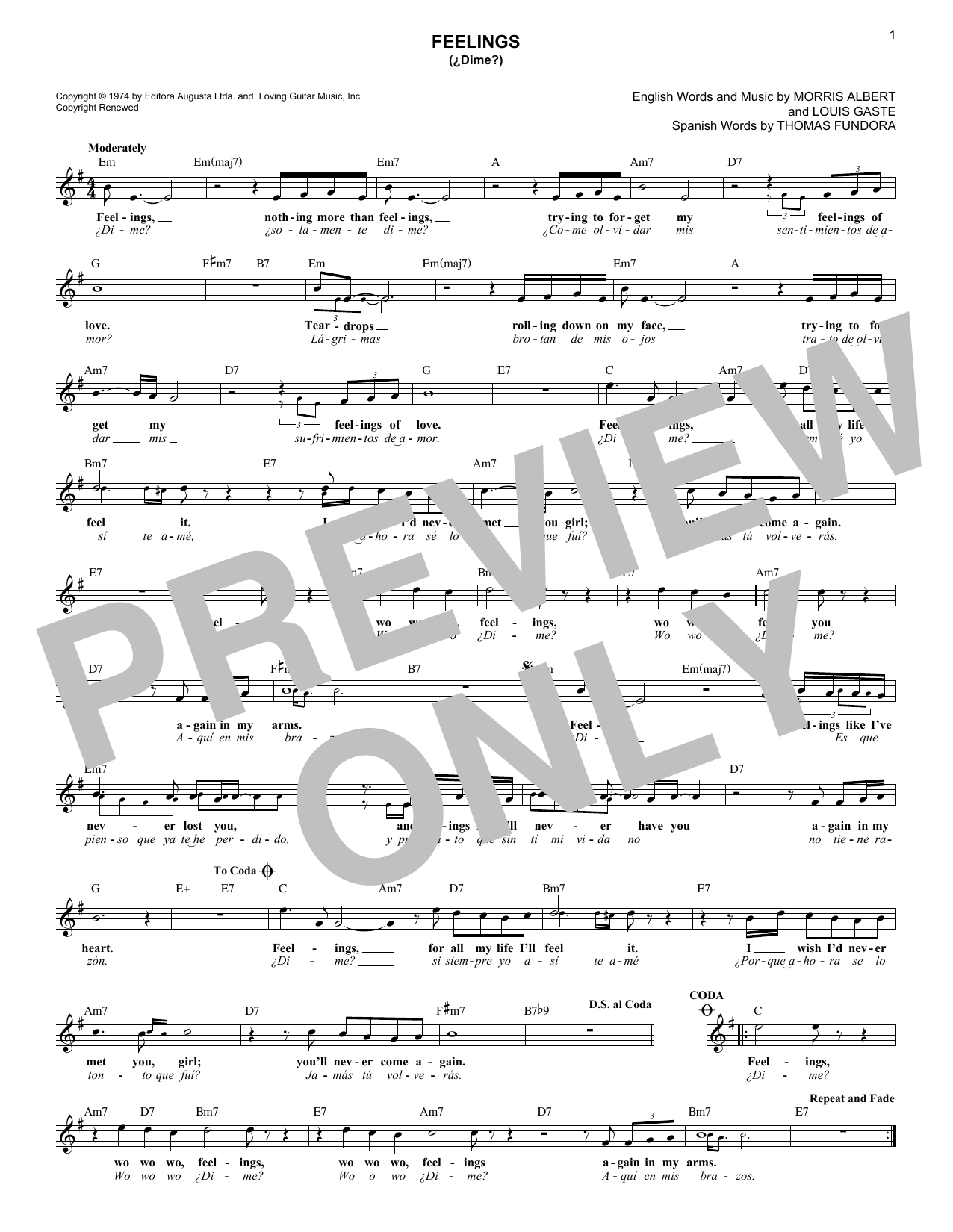 Julio Iglesias Feelings (Dime) Sheet Music