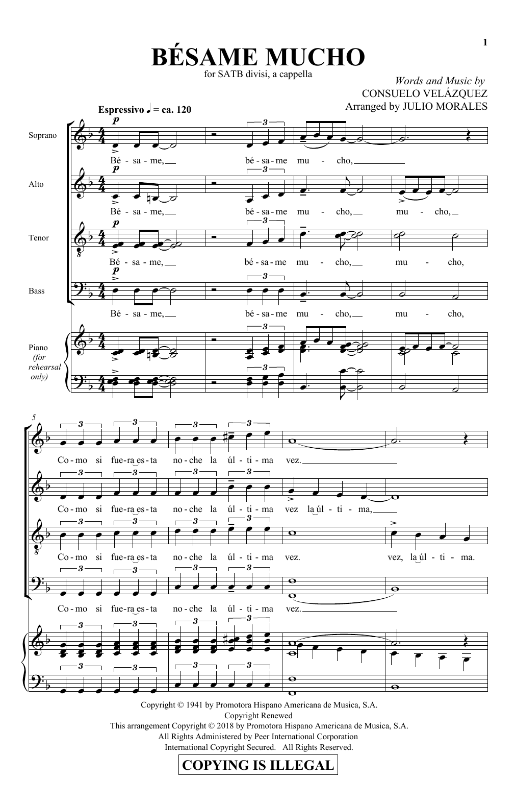 Julio Morales Bésame Mucho Sheet Music