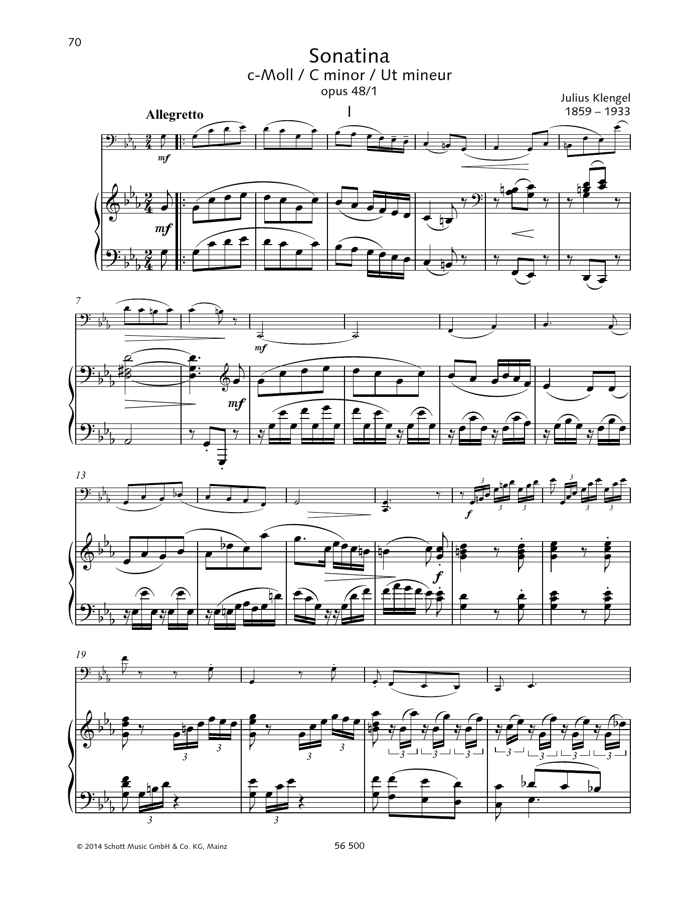 Julius Klengel Sonatina C minor Sheet Music